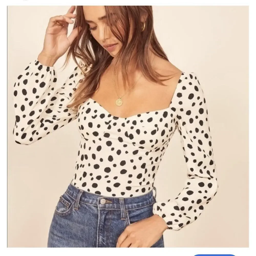 Reformation Reign Top Puff Sleeves Ink Blot Empire Waist Renaissance Milk Maid 6